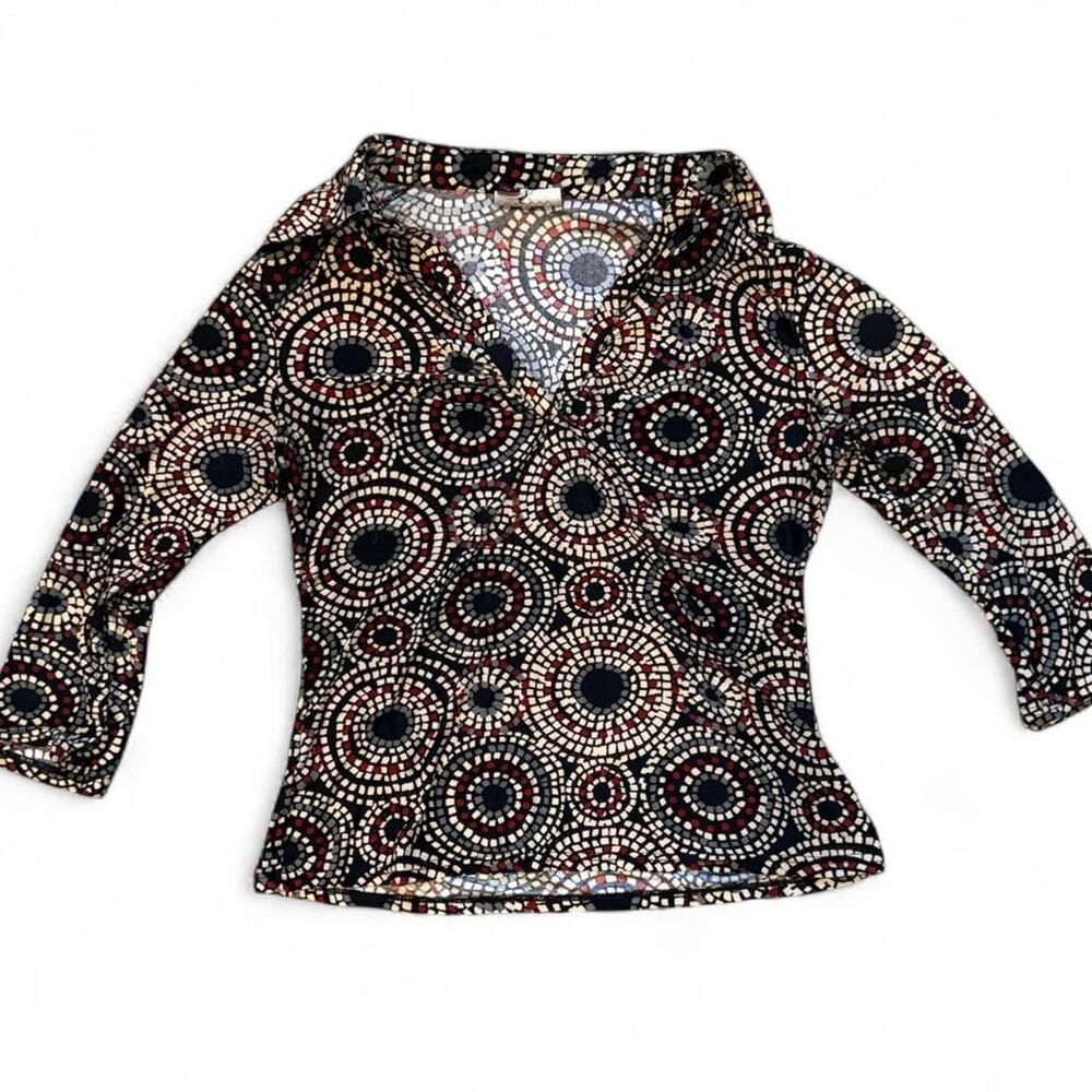 Y2k clubwear flirty fairy abstract red/black/cream print top LA City size 2